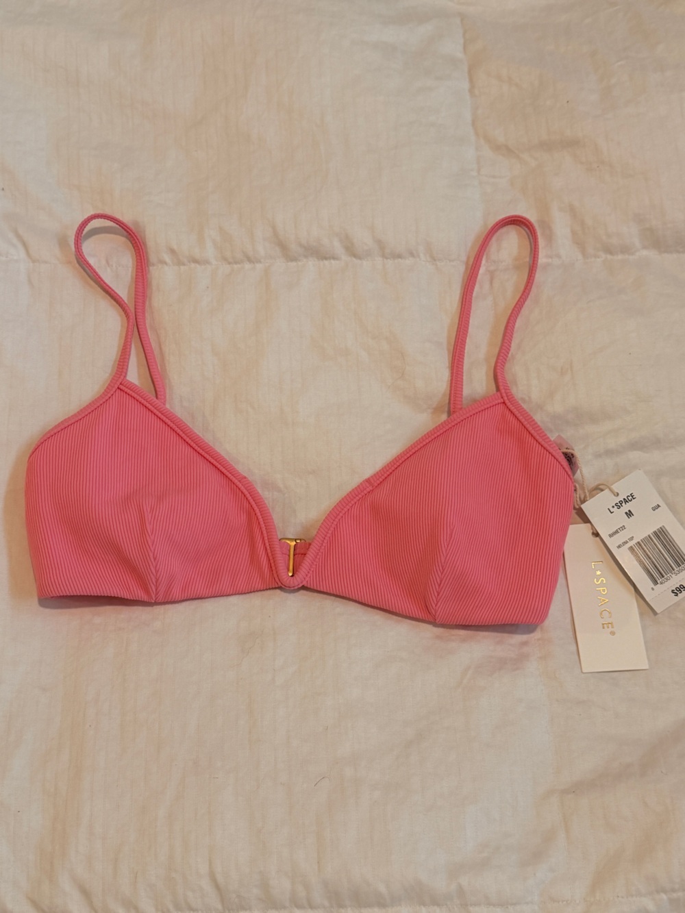l*space Pink Ribbed V-Front Bikini Top